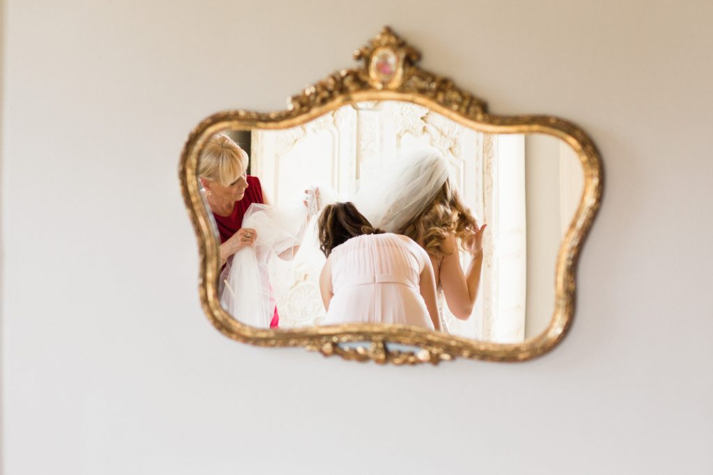 Mirror shot of bridal prep